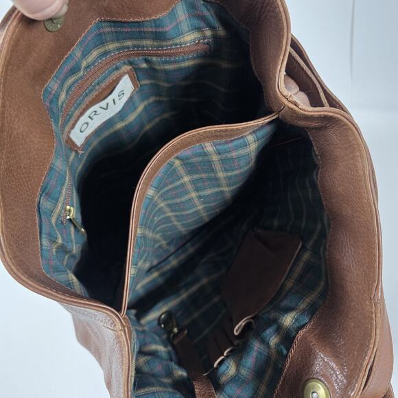 Vintage Orvis Brown Leather Backpack Boho Pebble Bullhide Handbag Purse - Picture 9 of 16